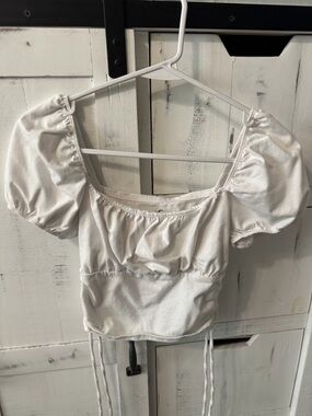 Women's White Puff Sleeve Crop Top - Classic Square Neck